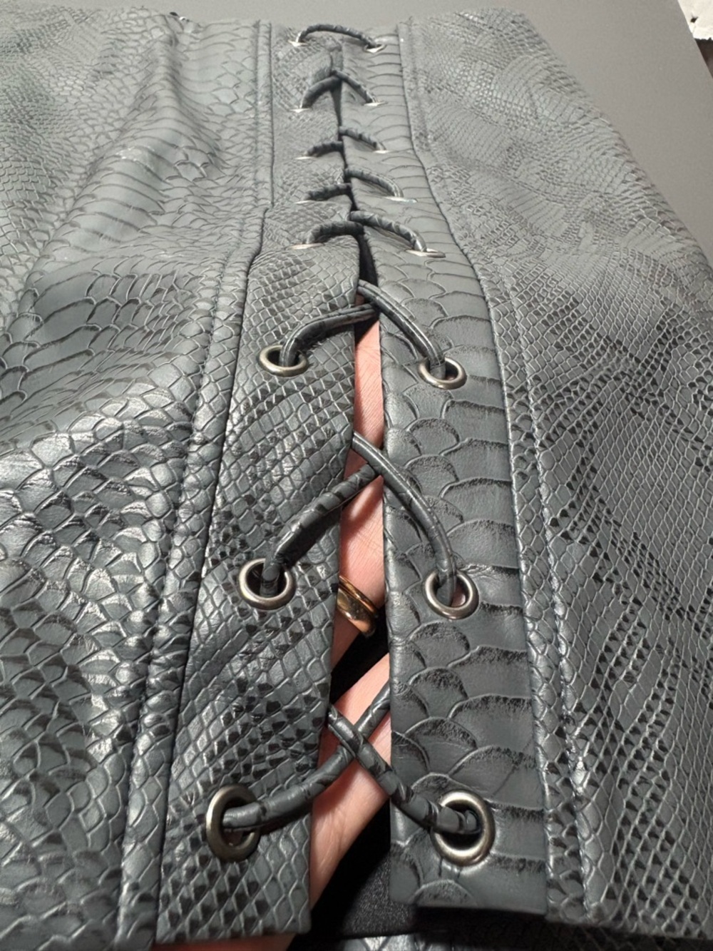 NAKED WARDROBE Faux-Snake Skin Lace-Up Mini Skirt - Picture 3 of 8